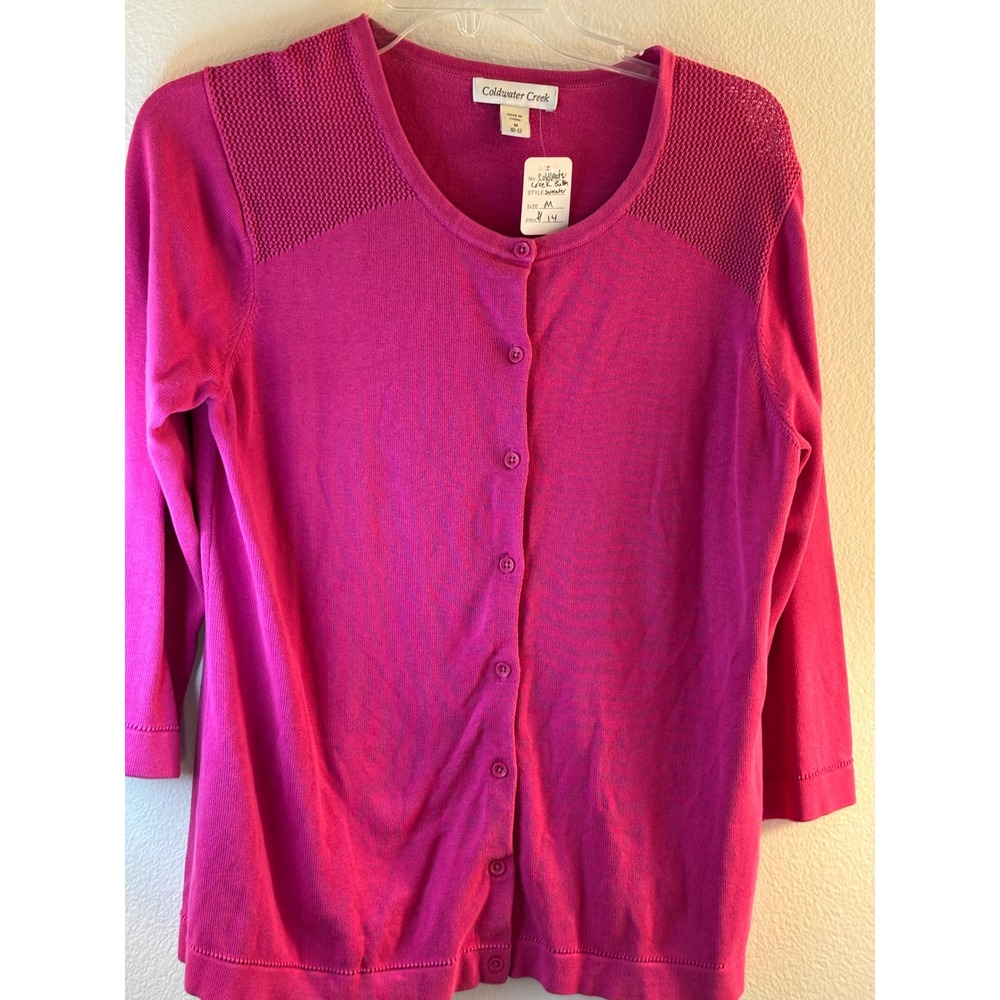 Coldwater Creek Magenta Pink Silk Cotton Blend Button Front Cardigan Sweater M